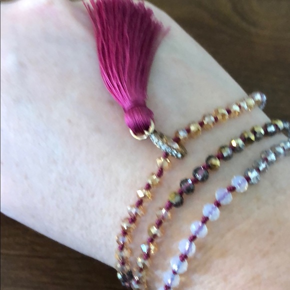 Delicate Bead multi wrap bracelet with tassels - Picture 2 of 4